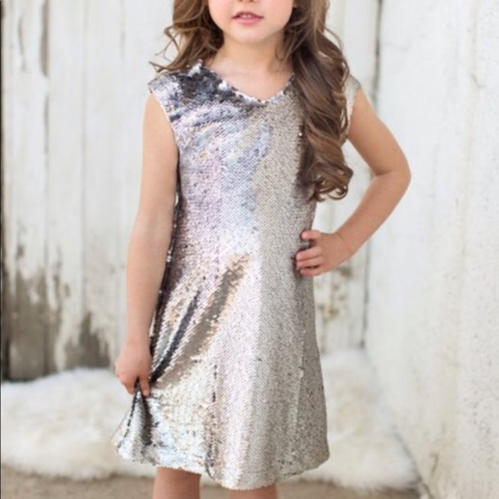 Joyfolie dark silver Neve flip sequin shift dress.